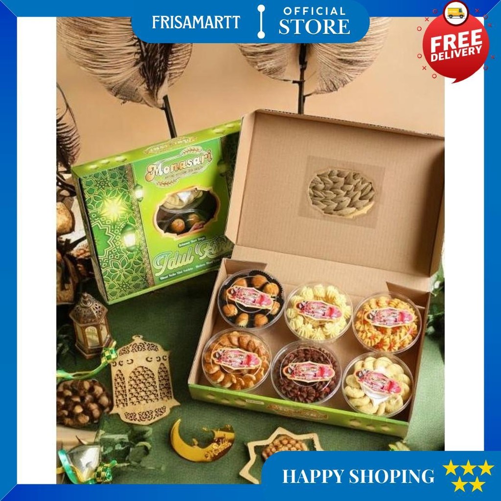 

Monasari Paket Kue Kering - Hampers Bingkisan Kue Lebaran 6 Toples D Terlaris