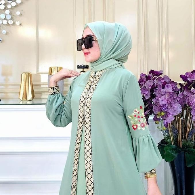 BEST SELLER GALERI SICANTIK - COD - GAMIS ABAYA BUSUI MEWAH ELEGAN TERBARU - GAMIS ABAYA WARNA SAGE 