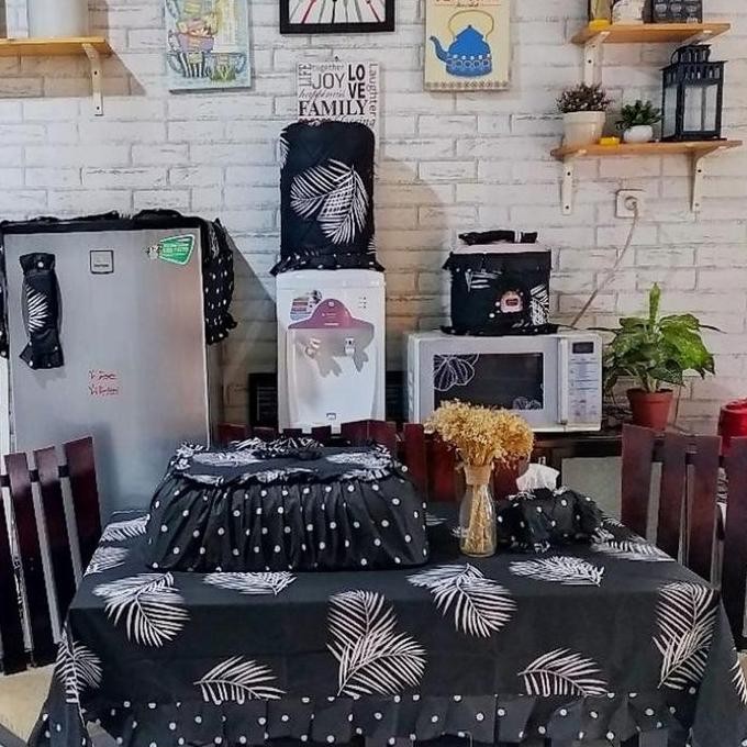 COD Paket Kitchen Set 8 Pcs Taplak Meja Makan Sarung Cover Galon Kulkas Magicom Mejikom Tudung Saji 