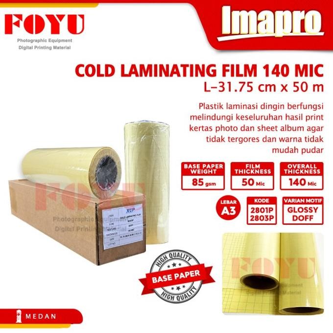 

TERMURAH - Plastik Laminasi Laminating Cold Dingin XCP Roll 140 mic 31,75 x 50 meter A3 Doff Glossy 2801P 2803P