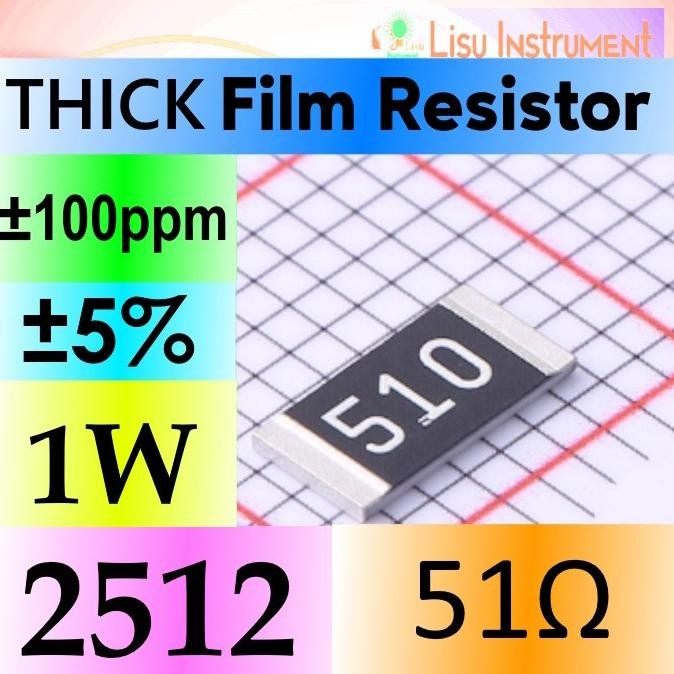Murah (10) 51R 2512 5% 1W Thick Film Resistor SMD Chip Resistor 510 51R lisu992 Juara