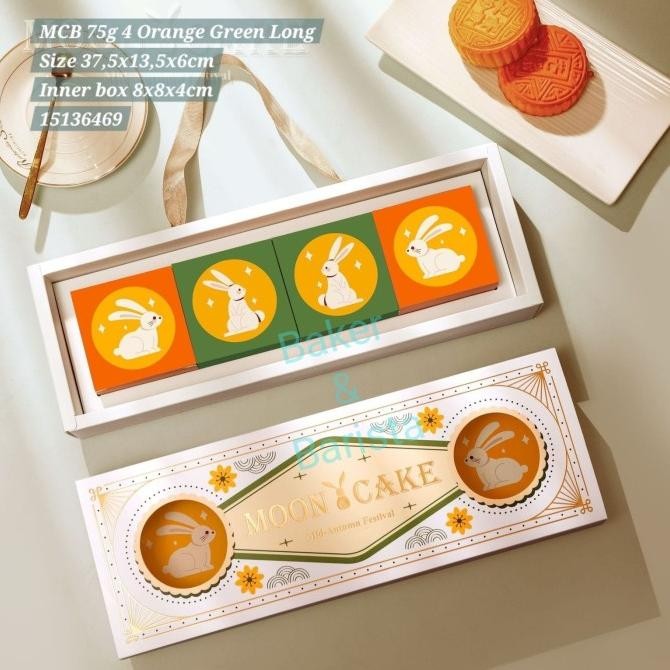 "'''] Mooncake Box Mcb 75gr 4 Orange Green Long size 37.5x13.5x6cm / Box kue bulan Pandora box moonc