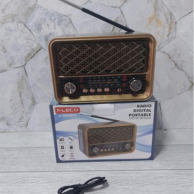 RADIO 3 BAND BLUETOOTH CAS FREE BATERAI CAS MODEL JADUL KLASIK USB TF CARD AUX IN OUT FLECO F 3030 B