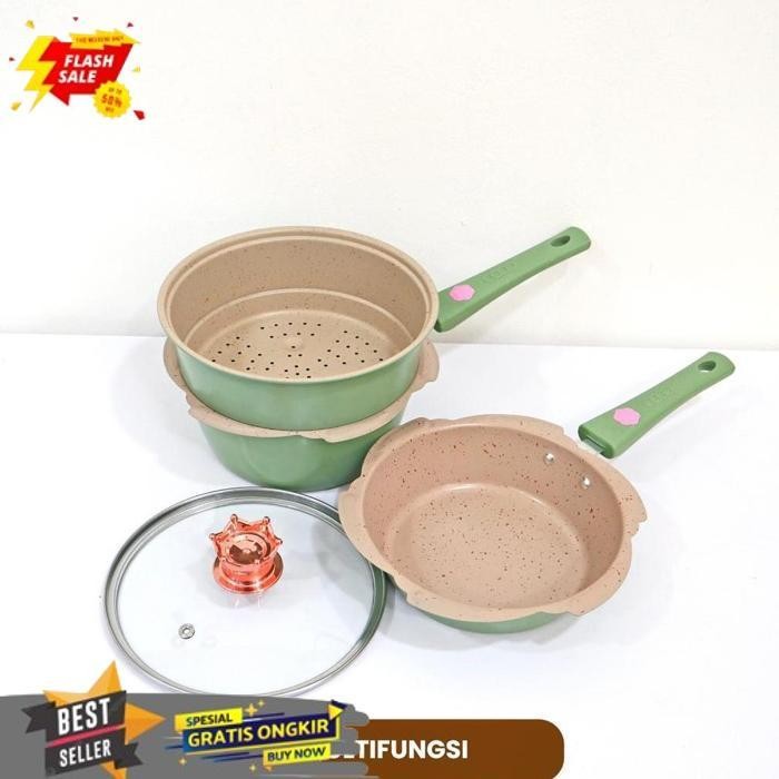 TERBAIK IZUMA PANCI MPASI SET BAYI 4 IN 1 / KUKUSAN GRANIT ANTI LENGKET WAJAN KERAMIK FOOD GRADE AMA