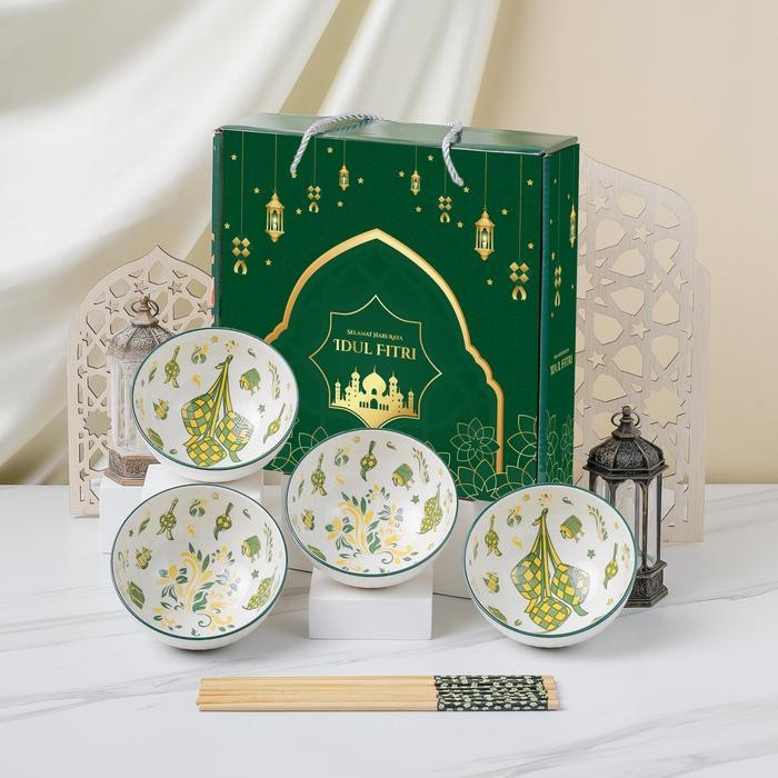 

Ideame [MANGKOK LEBARAN] Set Hampers Mangkuk Keramik Lebaran / Gift Parcel EID Mangkok Piring / Kado Souvenir Lebaran Hari Raya / Mangkok Piring Keramik Idul Fitri / Mangkuk Set Idul Adha Hampers Gift / Peralatan Makan Dan Dapur Kitchenware - 4PC EID