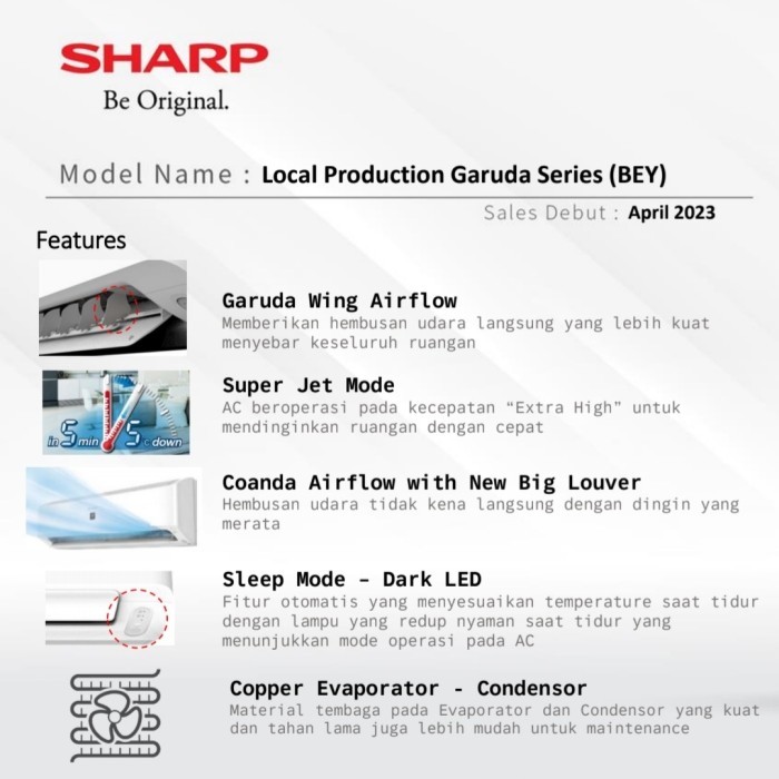 Paling Baik Ac Sharp 1 Pk Ah-A9Bey + Gratis Pasang 3 Meter R32 1Pk Low Watt