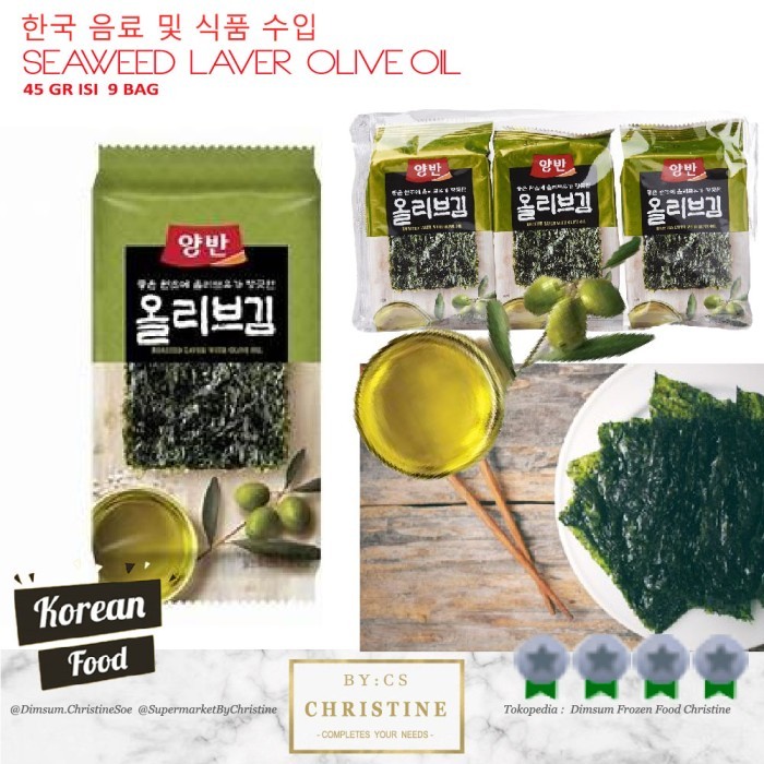 

DONGWON SEAWEED ROASTED LAVER RUMPUT LAUT OLIVE OIL 45 GR 9 PACK