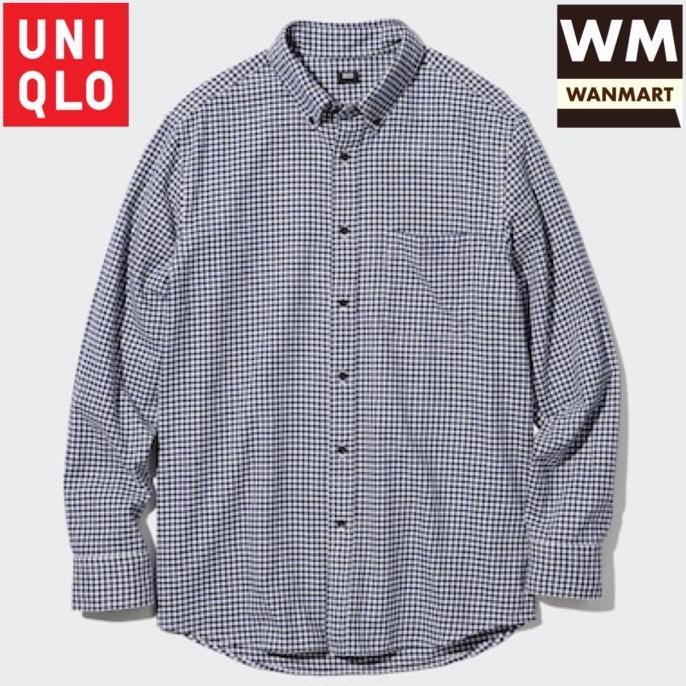UNIQLO Men Kemeja Flannel Kotak Pria Lengan Panjang Navy Flanel Terlaris