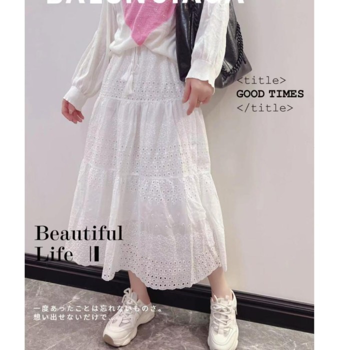 HOT SALE MIDI LONG SKIRT ROK PANJANG WANITA BOHEMIAN JEJU PANTAI PUTIH BMN211