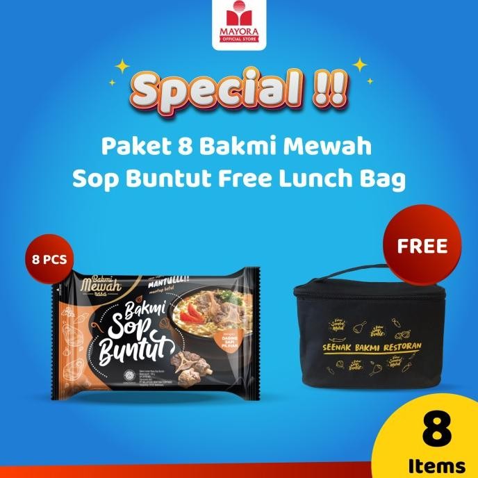 

Paket 8 Mie Instan Bakmi Mewah Sop Buntut Free Lunch Bag