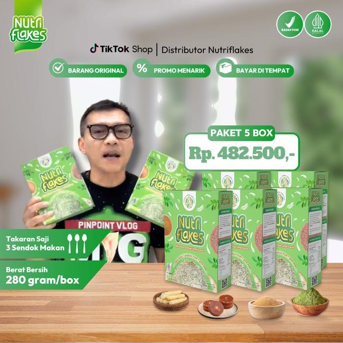 

NUTRIFLAKES PAKET 5 BOXCEREAL UMBI GARUT DENGAN SUSU OATMEAL GRANOLA