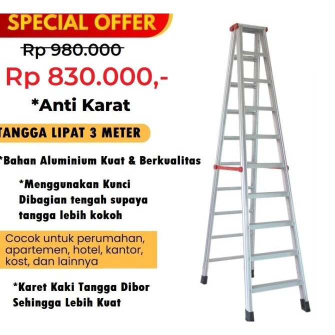 Tangga 3 Meter JUMBO Tinggi Besar Aluminium Besar Lipat Alumunium