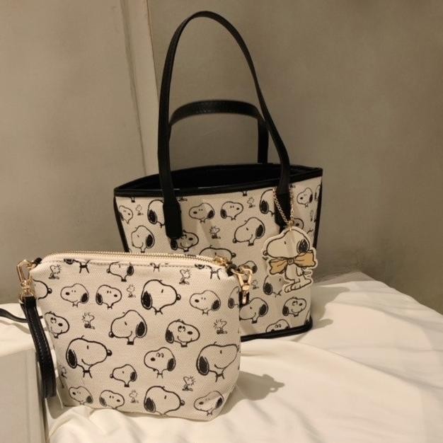 Sale Nretro - Handbag + Pouch Canvas Snoppy