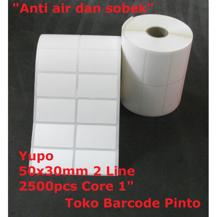 

YUPO 50X30MM CORE 1" 2 LINE 2500PCS GAP 3MM PERFORASI LABEL STIKER
