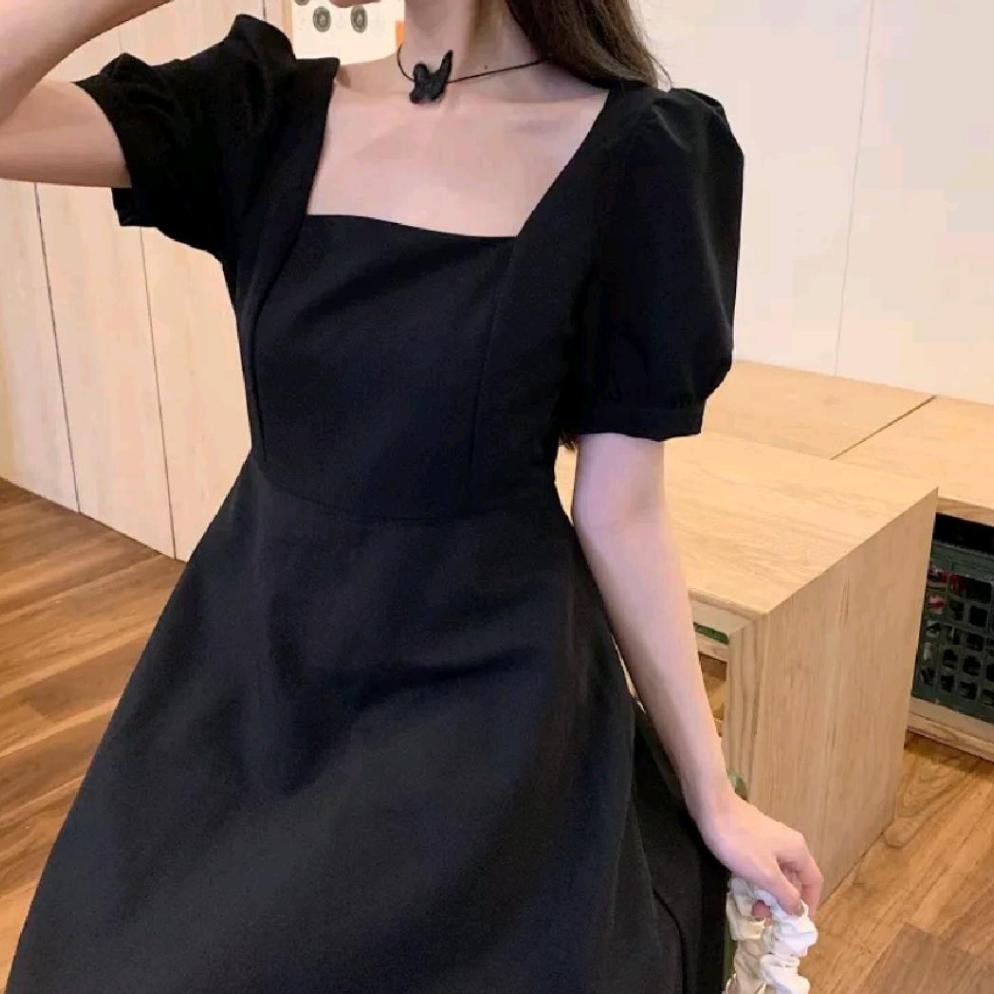 Ami Dress Manji Korean Lengan Pendek Hitam