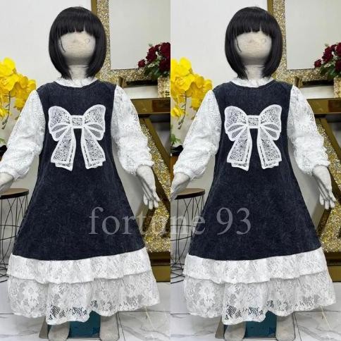 Terbaru Gamis Denim Import Anak Perempuan Kombinasi Bunga Renda Anak Usia 3 - 12 Tahun Dress Import 
