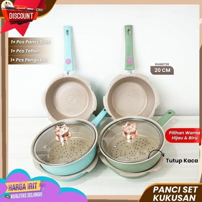 TERBAIK IZUMA PANCI MPASI SET BAYI 4 IN 1 / KUKUSAN GRANIT ANTI LENGKET WAJAN KERAMIK FOOD GRADE AMA
