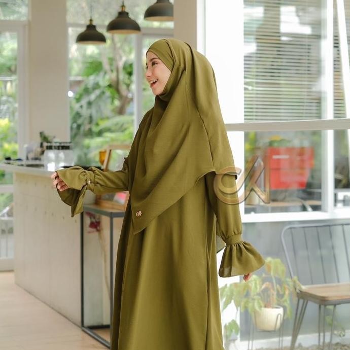 Jabayaska - Naeema Gamis Set French Khimar Cadar Bahan Crinkle Airflow Abaya Muslim Dress  Simple  C