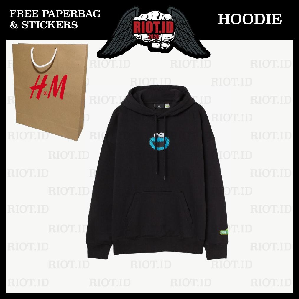 Hoodie Elmo Hitam Black Free Paper Bag Full Tag Jaket Sweater Jaket Pria Wanita Perempuan Laki Cowo 
