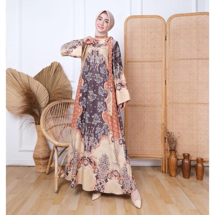 Ready Gamis Ameena Silk Wanita Kekinian Maxi Batik, Dress Gamis Wanita Maxi Original