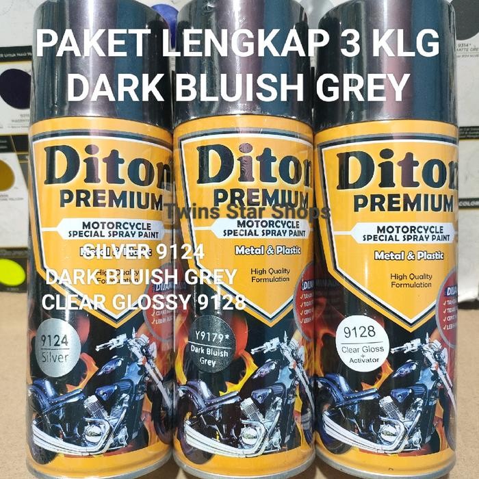 Diton Premium Paket Lengkap 3 Kaleng 400cc Abu-Abu Monyet Dark Bluish Grey 9179 Silver 9124 Clear