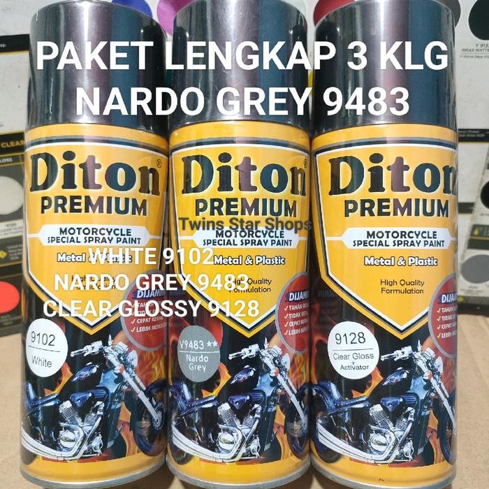 Diton Premium Paket Lengkap 3 Kaleng 400cc Abu-abu Nardo Grey 9483 White 9102 Clear Glossy 9128