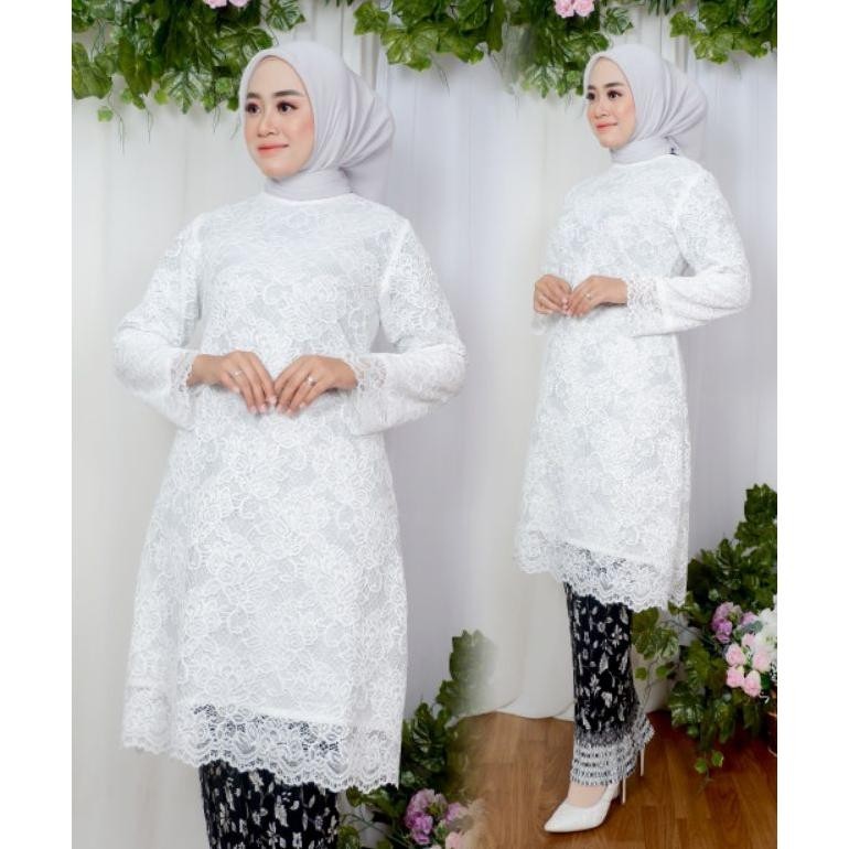 Setelan Baju Couple Tunik Brukat Busui Friendly Set Rok Plisket Batik Pasangan Kemeja Batik Ayah Dan