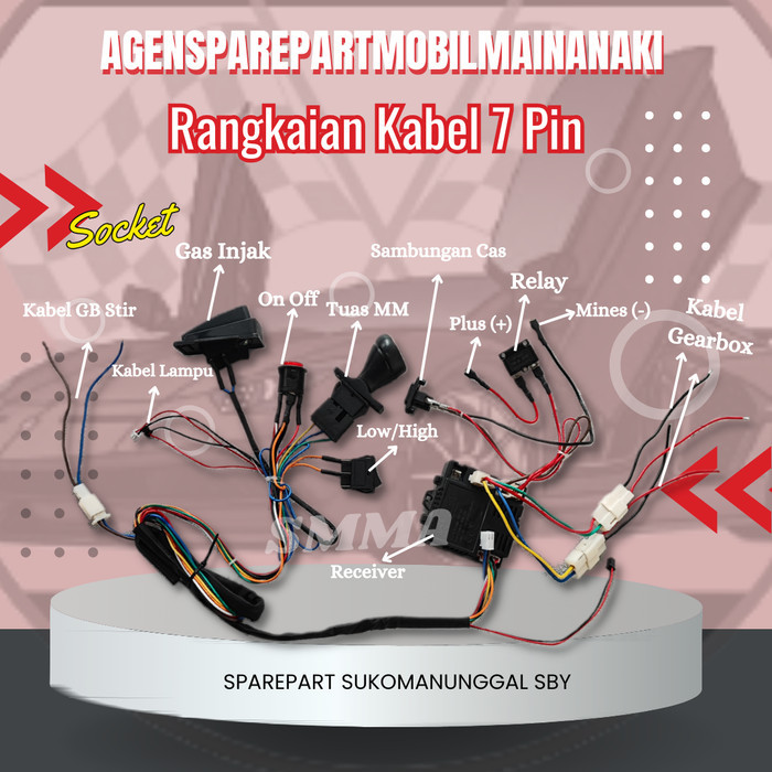 1 Set Rangkaian Kabel Mesin Mobil Mainan Aki Bluetooth