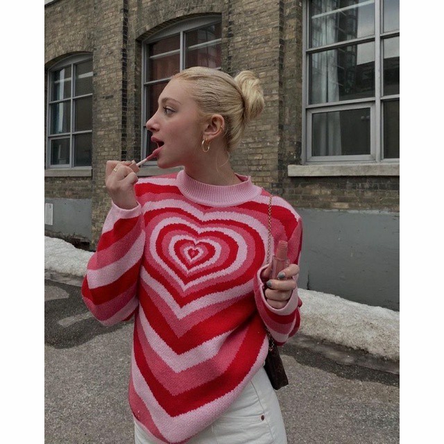Sweater Rajut Heart Y2K Baju Korea Atasan Wanita Cardigan Vest Rajut