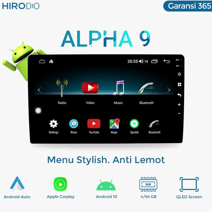 Hirodio Alpha 9 - Headunit 2 Din 9 Inch - Qled 4/64