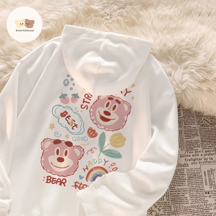 Sweater Hoodie Wanita Oversize Korean Style (Pink Bear)