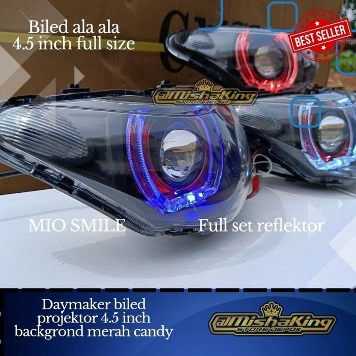lampu led proji biled mio smile spek A1 full set reflektor bacgrond merah