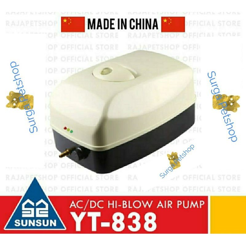 SUNSUN pompa udara aerator kolam AC DC YT 838 Hi Blow Air Pump YT838 untuk kolam ikan koi dll