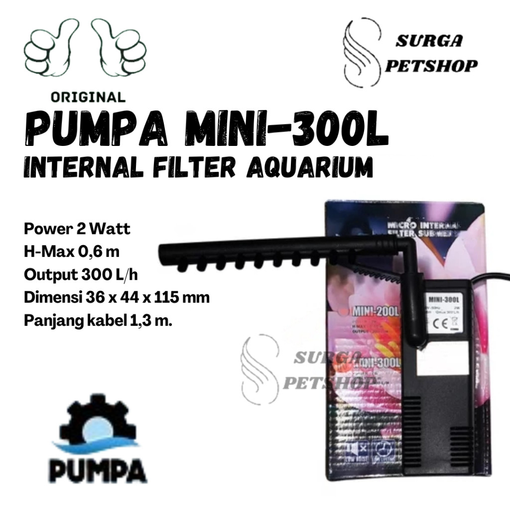 PUMPA MINI 300L Filter Internal Akuarium Kolam Ikan SUNSUN Mini300L Pompa Air Celup Mini 300 Aquariu