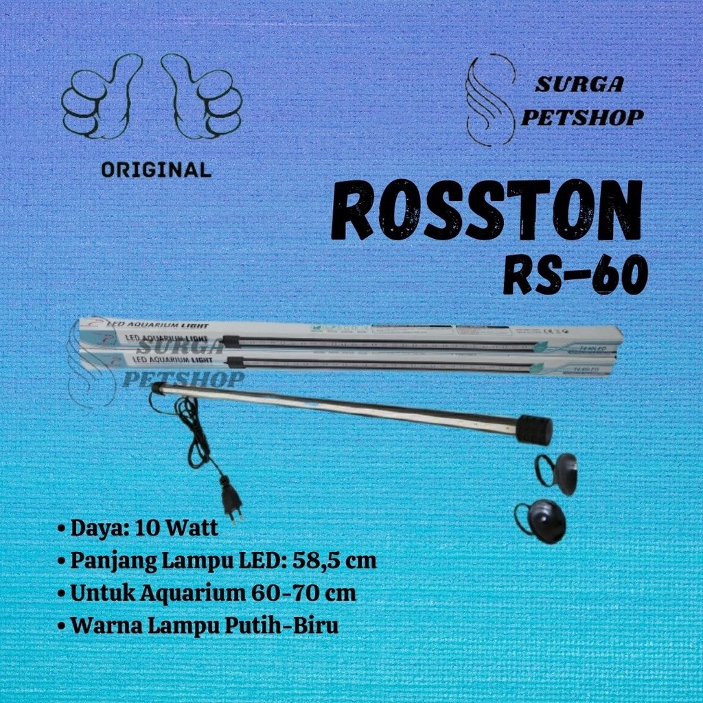 ROSSTON RS-60 T4-60 Lampu Celup Aquarium Aquascape LED Light - Putih Biru Akuarium kolam ikan 60-70 