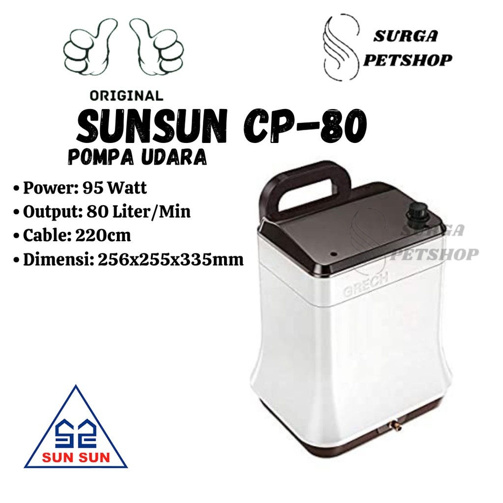 POMPA UDARA SUNSUN AC DC HI BLOW AIR PUMP CP 80 AERATOR KOLAM IKAN LOW NOISE KAPASITAS BESAR AKUARIU