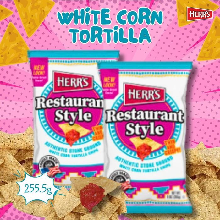 

BARANG TERLARIS Herr's White Corn Tortila Restaurant Style 255.2 gram Camilan Chips Jagung Keripik