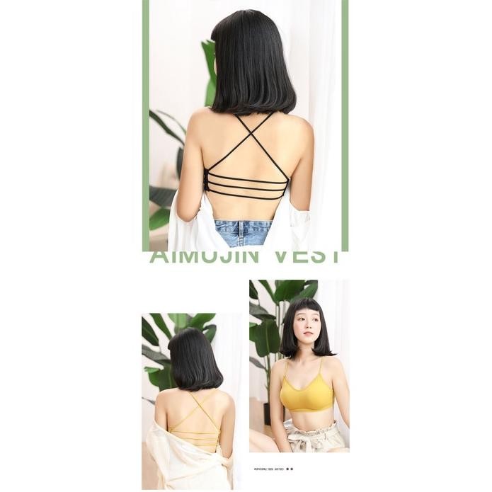 Br1036 Bra Bh Fashion Korean Wanita Tali Silang Belakang Tanpa Kawat