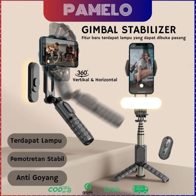 Gimbal Stabilizer Hp Smartphone Selfie Q09 Anti Goyang 3 Lampu New Stok