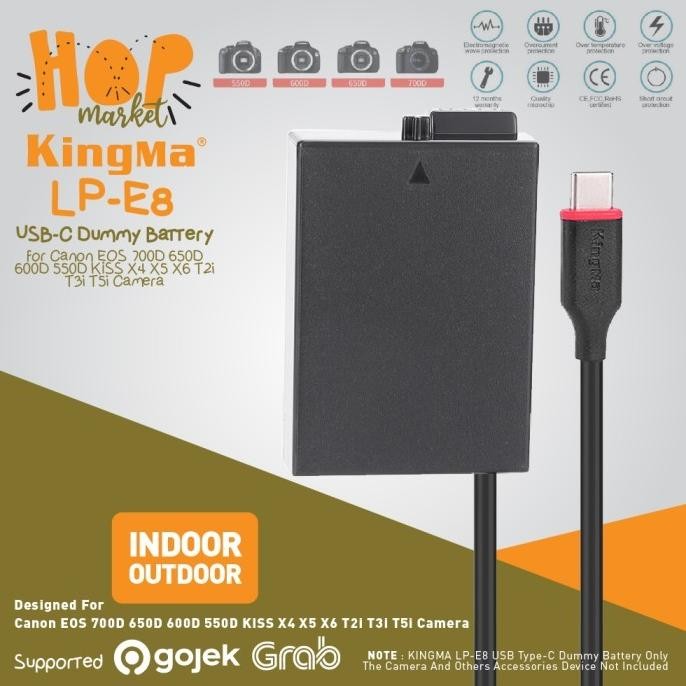 Kingma Usb Type C Dummy Battery Adapter Lp-E8 For Canon 650D 700D Etc New Stok