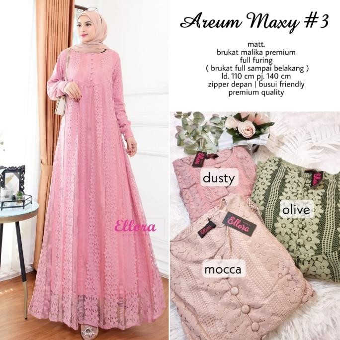 Terlaris Gamis Muslim Bruklat Simple Busui Arum Maxy Ellora Ready Stok