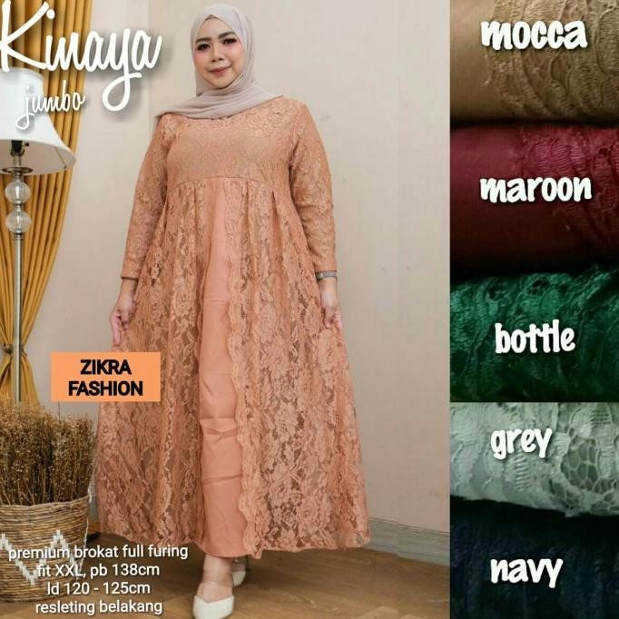 Terlaris New Kinaya Super Jumbo Dress Wanita Bruklat Full Furing Ld 138Cm Pesta Ready Stok