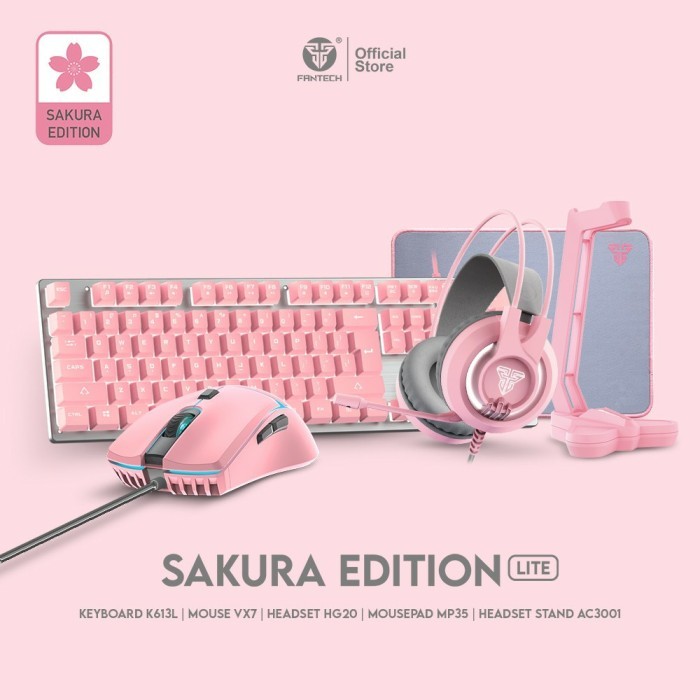 Fantech SAKURA EDITION LITE Keyboard Mouse Headset Gaming Pink Lucu