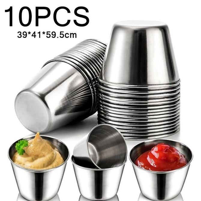 10PCS/SET CUP SAUS KECIL 304 STAINLESS DIPPING BOWL KONTAINER SAUS TEMPAT SAOS KECIL 60ML WADAH SAUC