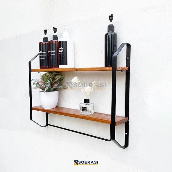 FELI RAK DINDING GANTUNGAN AMBALAN KAYU PENYIMPANAN KAMAR MANDI TOILET