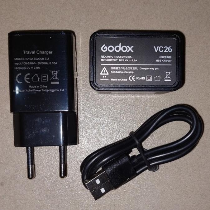 Godox Vc26 + Vc1 Usb Cable Charger Adapter Vb-26 Battery V1 / V860Iii New Stok