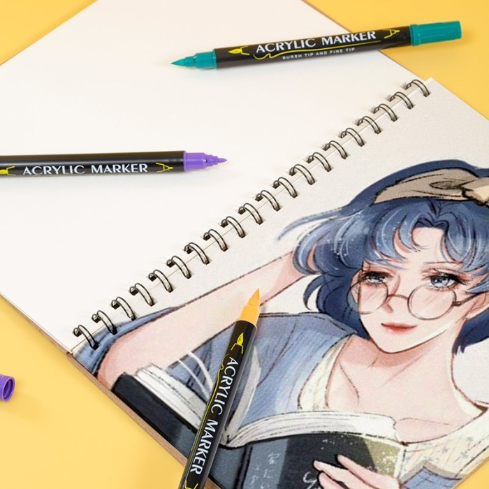 

12/60 COLORS ACRYLIC PAINT MARKER EXTRA FINE/BRUSH TIP DUAL HEAD MARKER PEN CALLIGRAPHY GRAFFITI