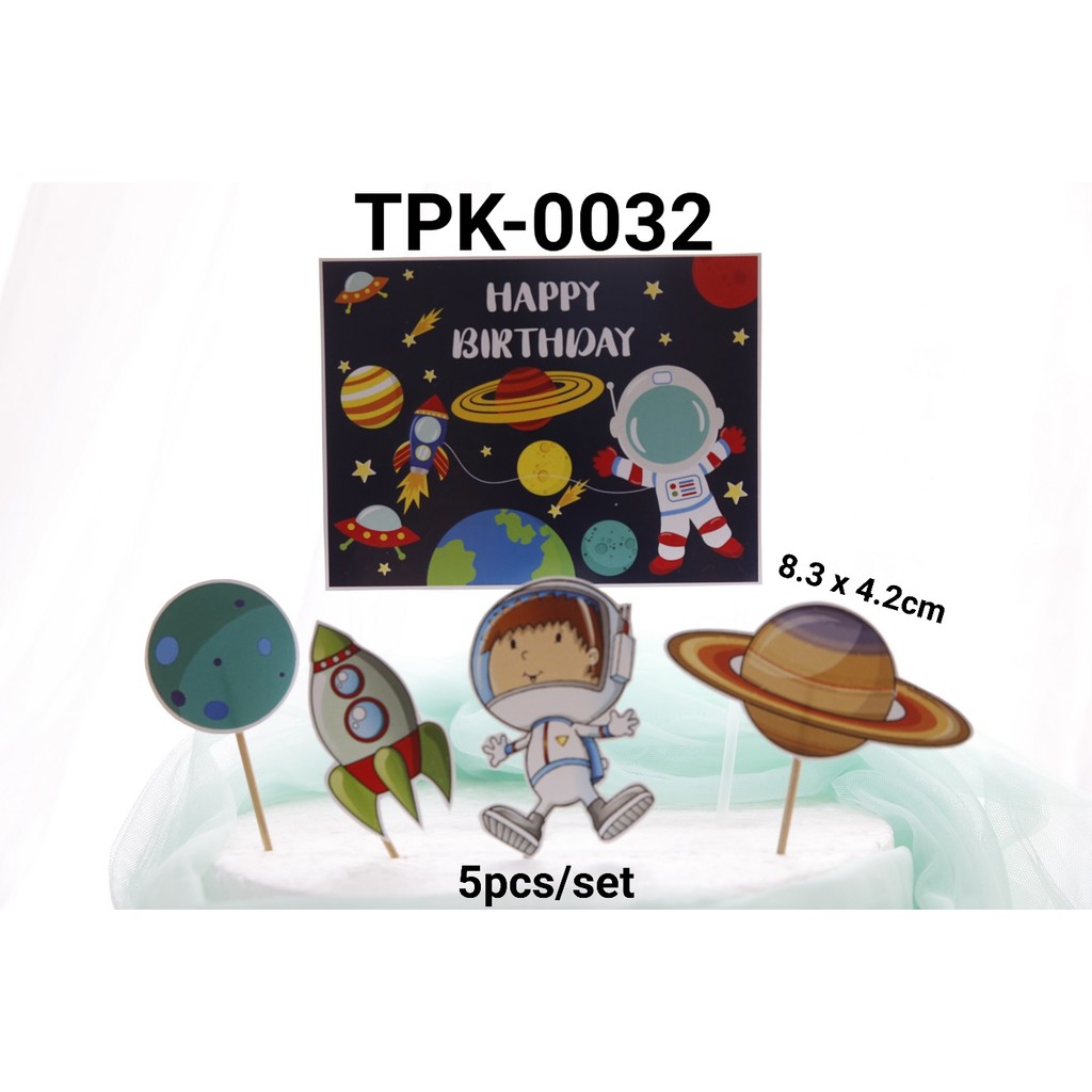TPK-0032 Topper kertas hiasan kue cake topper astronot roket planet (TPK)