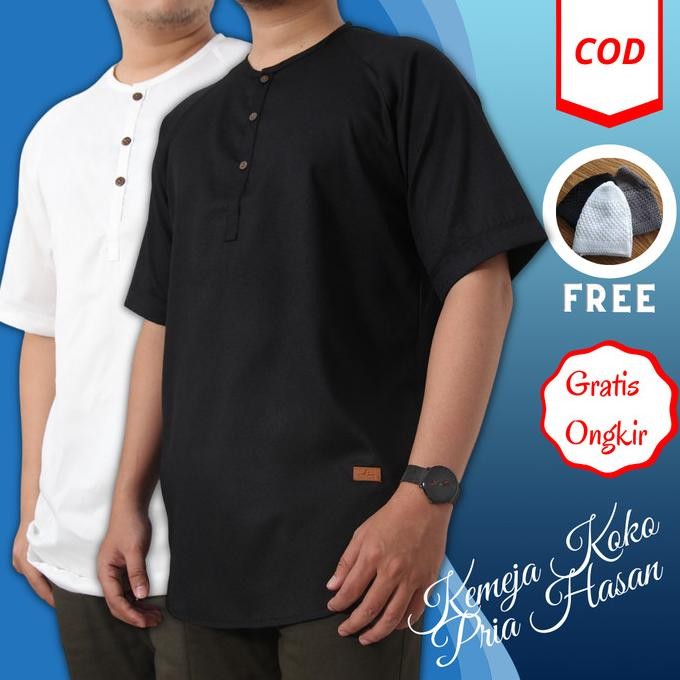 New Sale Baju Muslim Kemeja Koko Pria Dewasa Lengan Pendek Cardinal Motif Polos Pengiriman Cepat