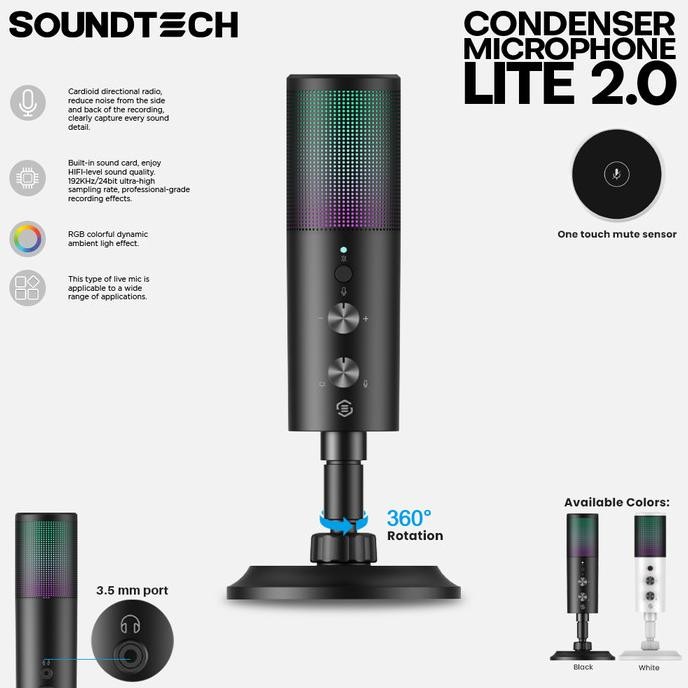 Promo Soundtech Lite 2.0 Usb Microphone Condenser Cardioid Rgb Streaming